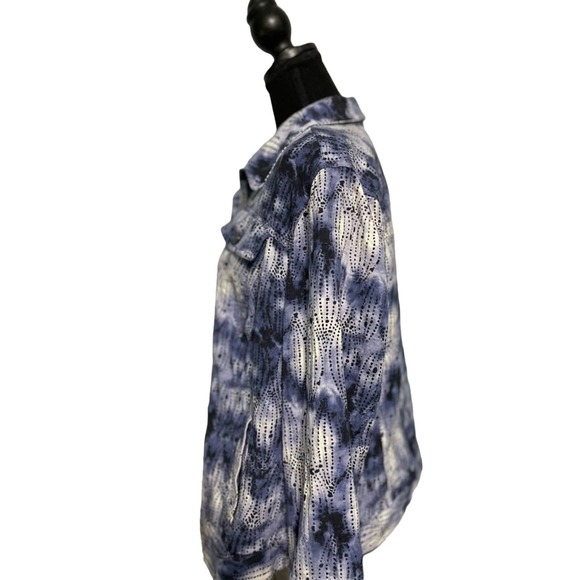 CJ Banks Tie-Dye Polka Dot Denim Jacket X | Women’s Lightweight Jean Jacket - Picture 4 of 6